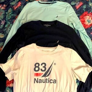 3 Nautica, Medium, Black Long Sleeve, Light Blue Long Sleeve, & White T Shirt